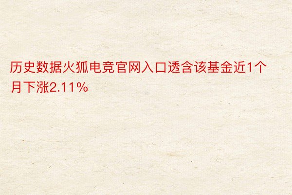 历史数据火狐电竞官网入口透含该基金近1个月下涨2.11%